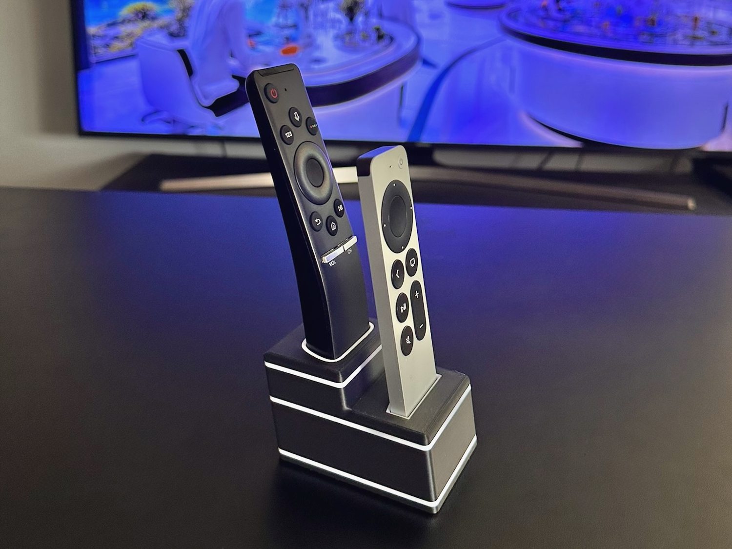 Actual printed stand with both remotes