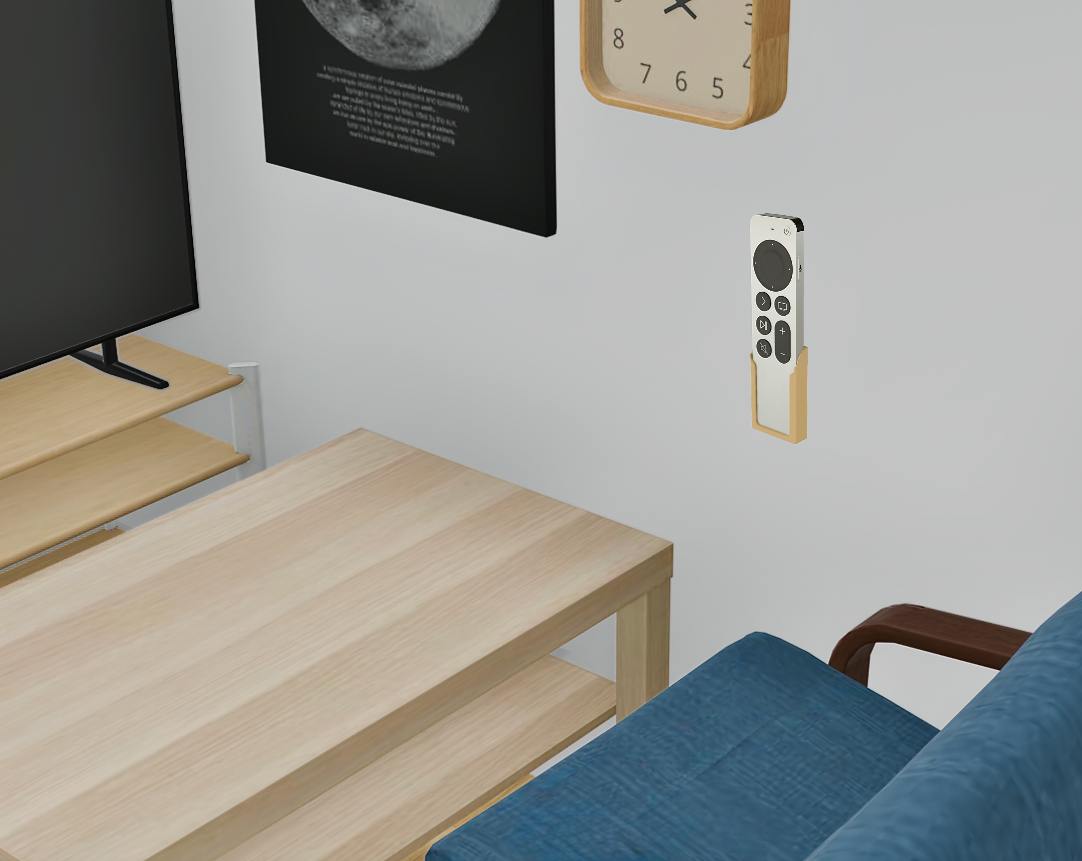 Siri Remote wall mount installed beside a media setup