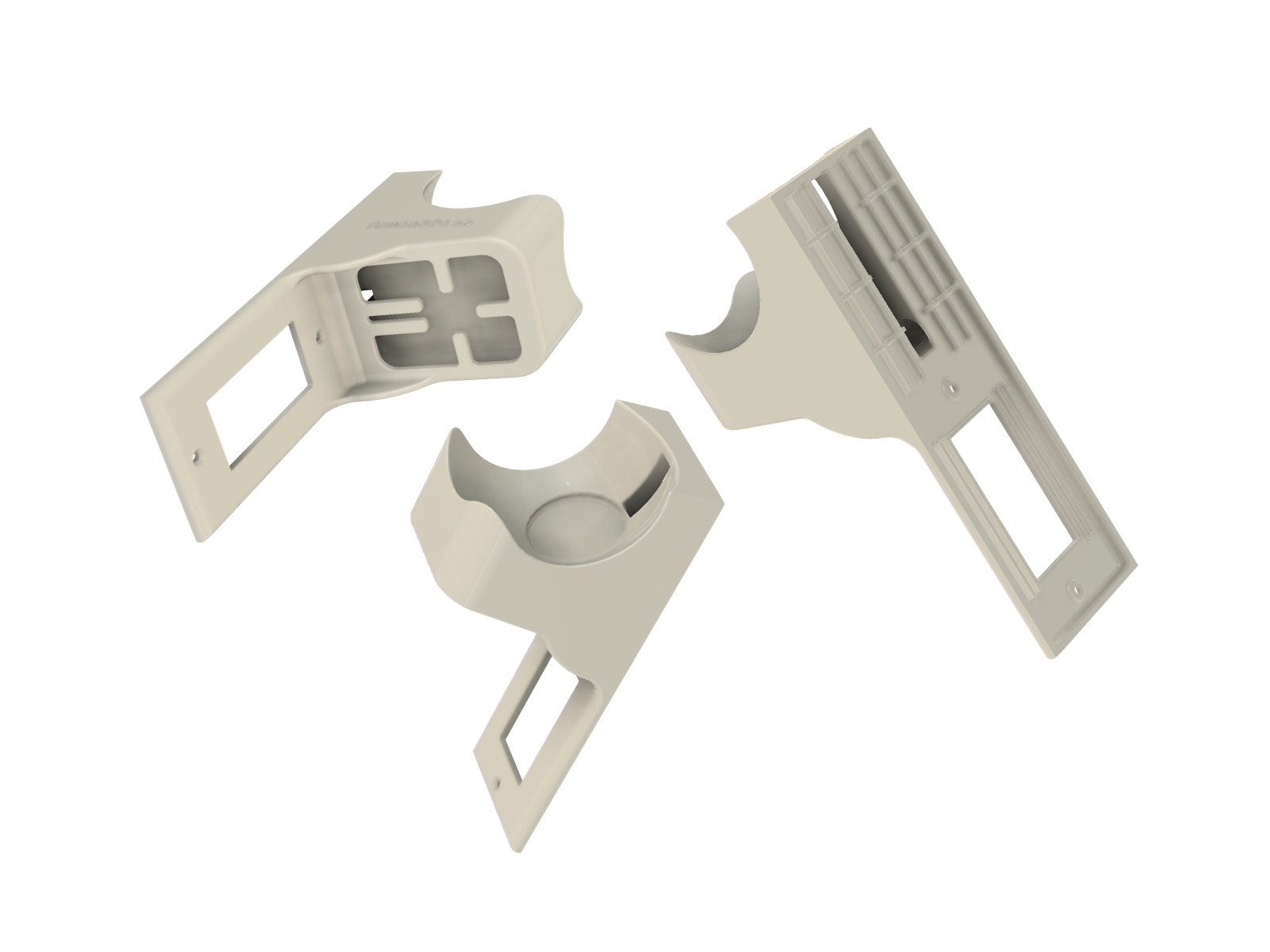 Three views of HomePod Mini Decora Outlet Mount