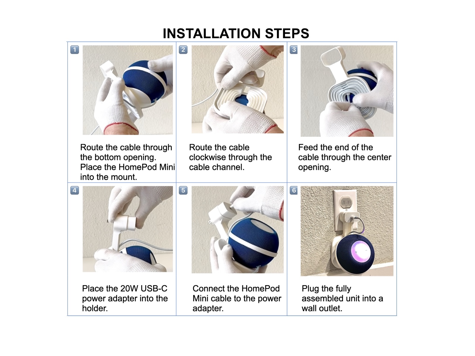 Six installation steps for HomePod Mini Plug Mount